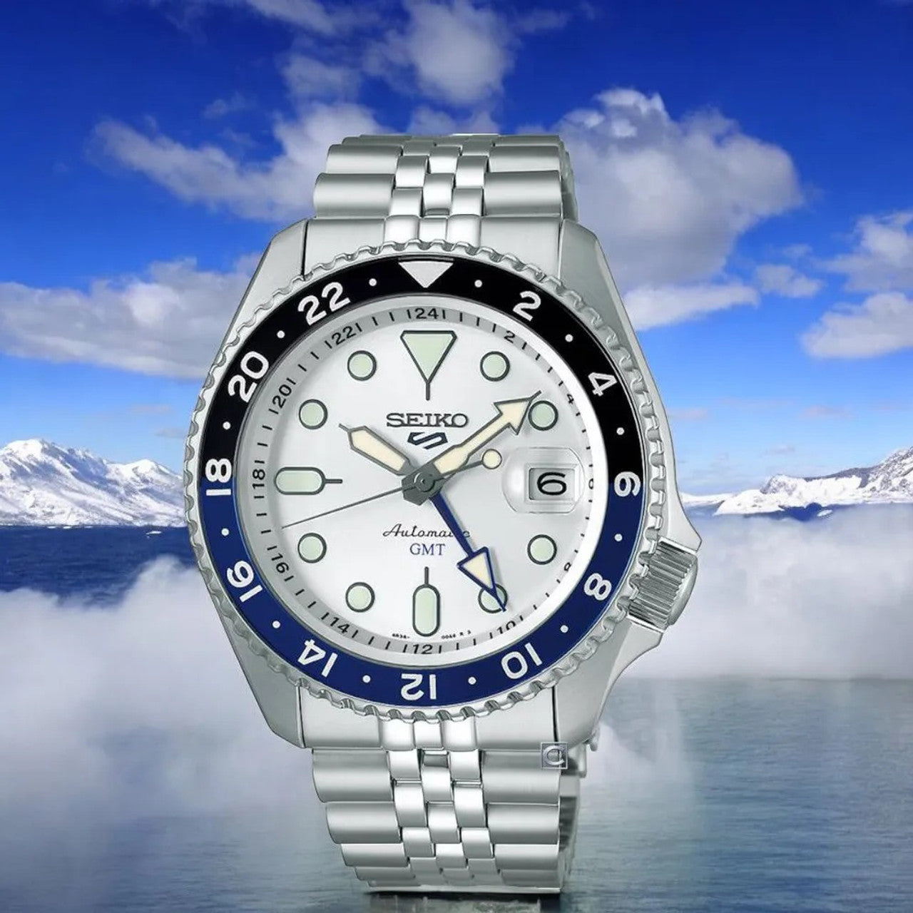 Seiko 5 Sports SKX GMT Automatic Sky Blue Dial Silver Steel Strap Watch For Men - SSK033K1 wholesalehk.shop