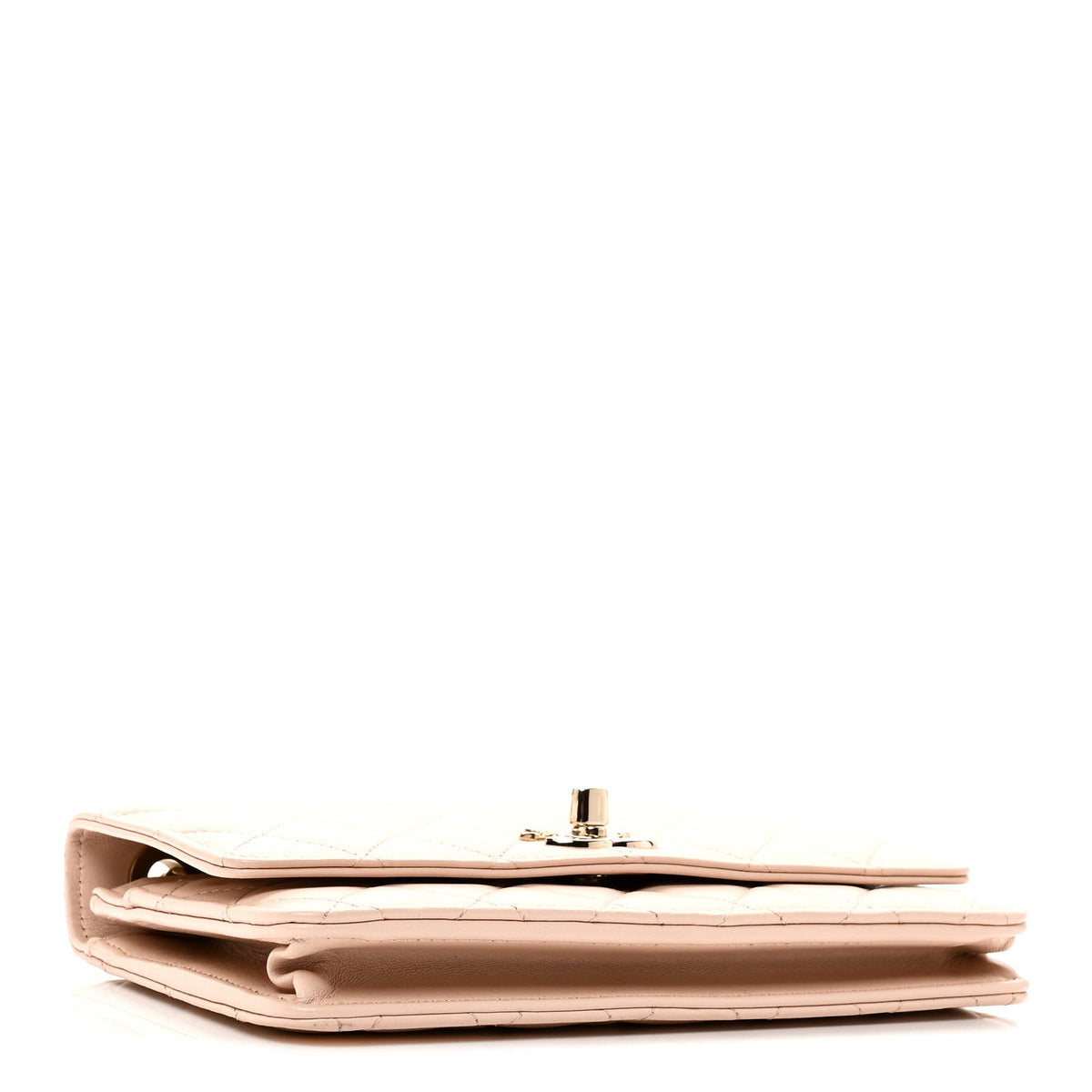 Lambskin Quilted Trendy CC Wallet On Chain WOC Light Beige wholesalehk.shop