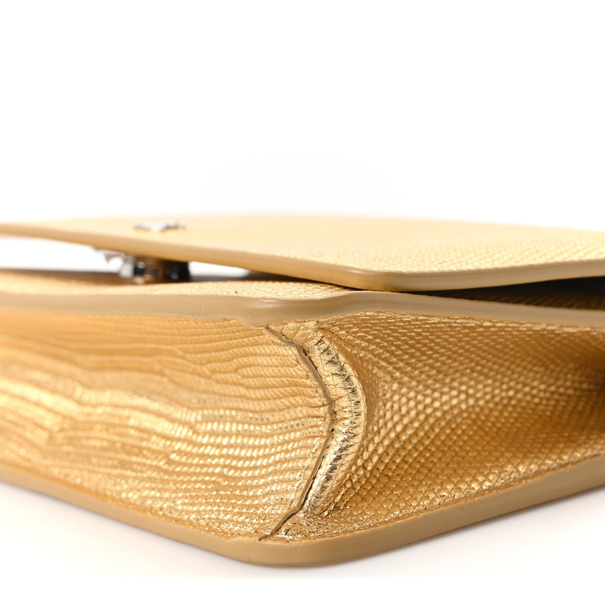 Calfskin Lizard Embossed Wallet On Chain WOC Gold wholesalehk.shop