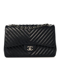 Lambskin Chevron Quilted Jumbo Double Flap Black wholesalehk.shop