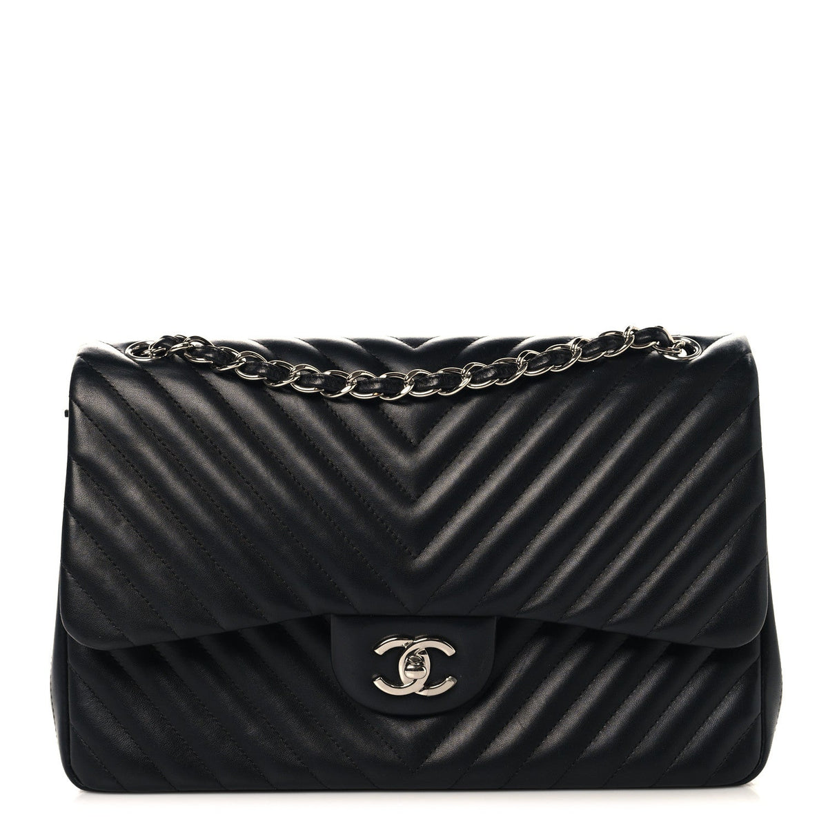 Lambskin Chevron Quilted Jumbo Double Flap Black wholesalehk.shop