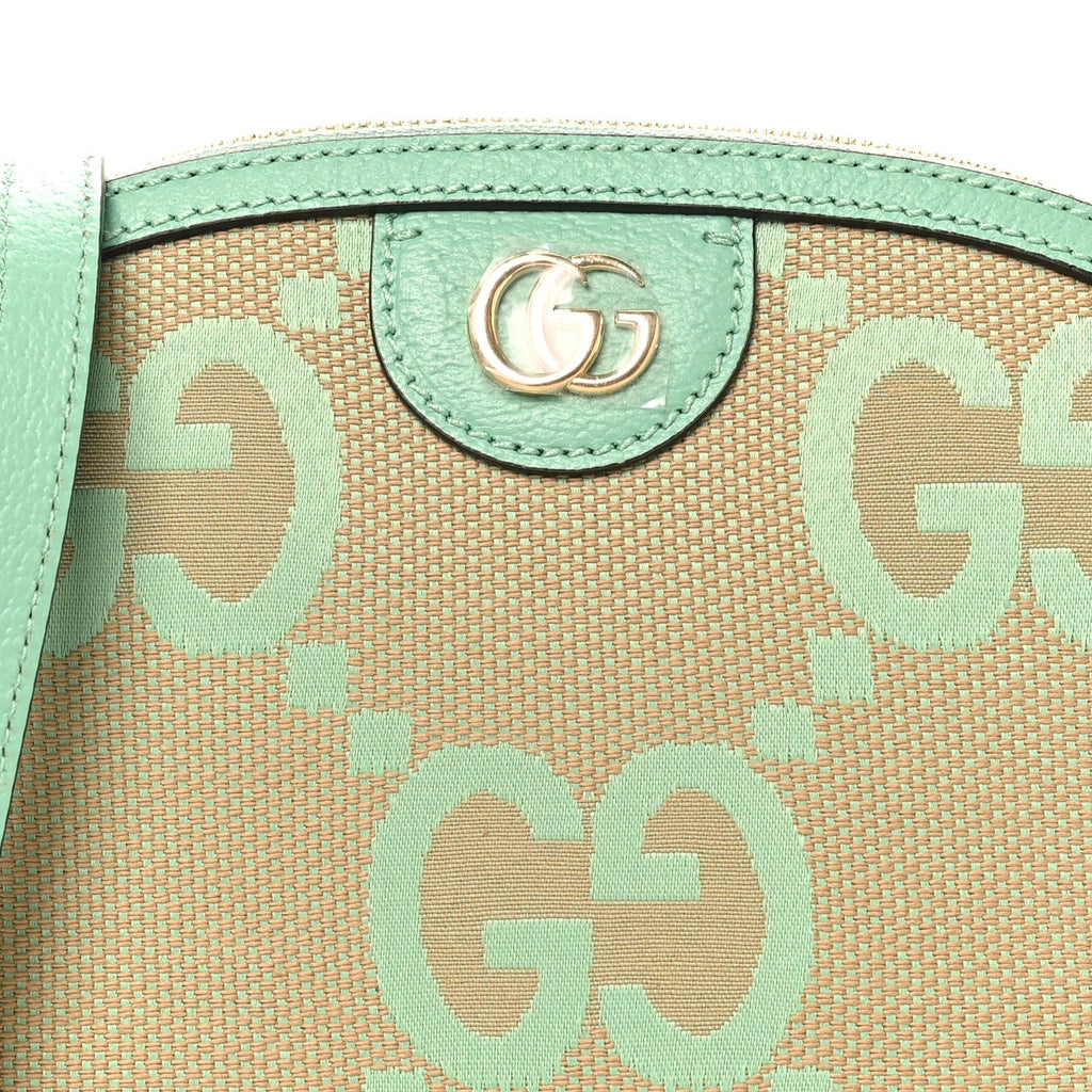 Monogram Jumbo GG Textured Dollar Calfskin Small Ophidia Dome Shoulder Bag Beige Pepperlight Mint wholesalehk.shop
