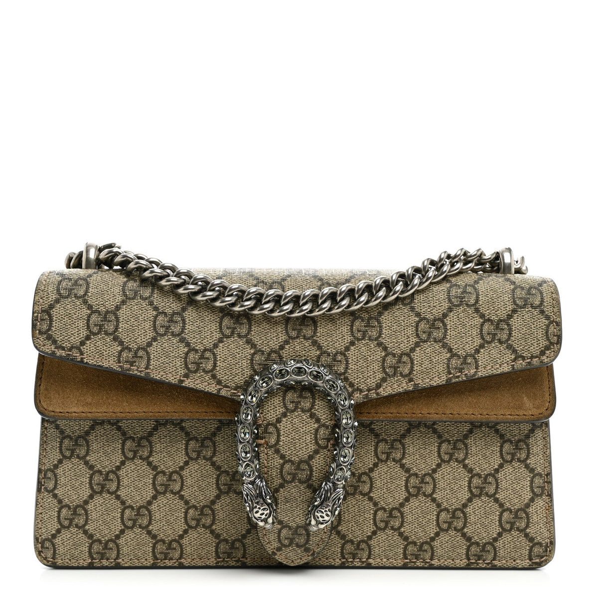 GG Supreme Monogram Suede Crystal Small Dionysus Shoulder Bag Beige Ebony Taupe wholesalehk.shop