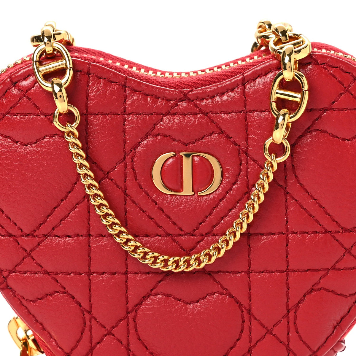 Calfskin Cannage Dioramour Caro Heart Pouch With Chain Bright Red wholesalehk.shop