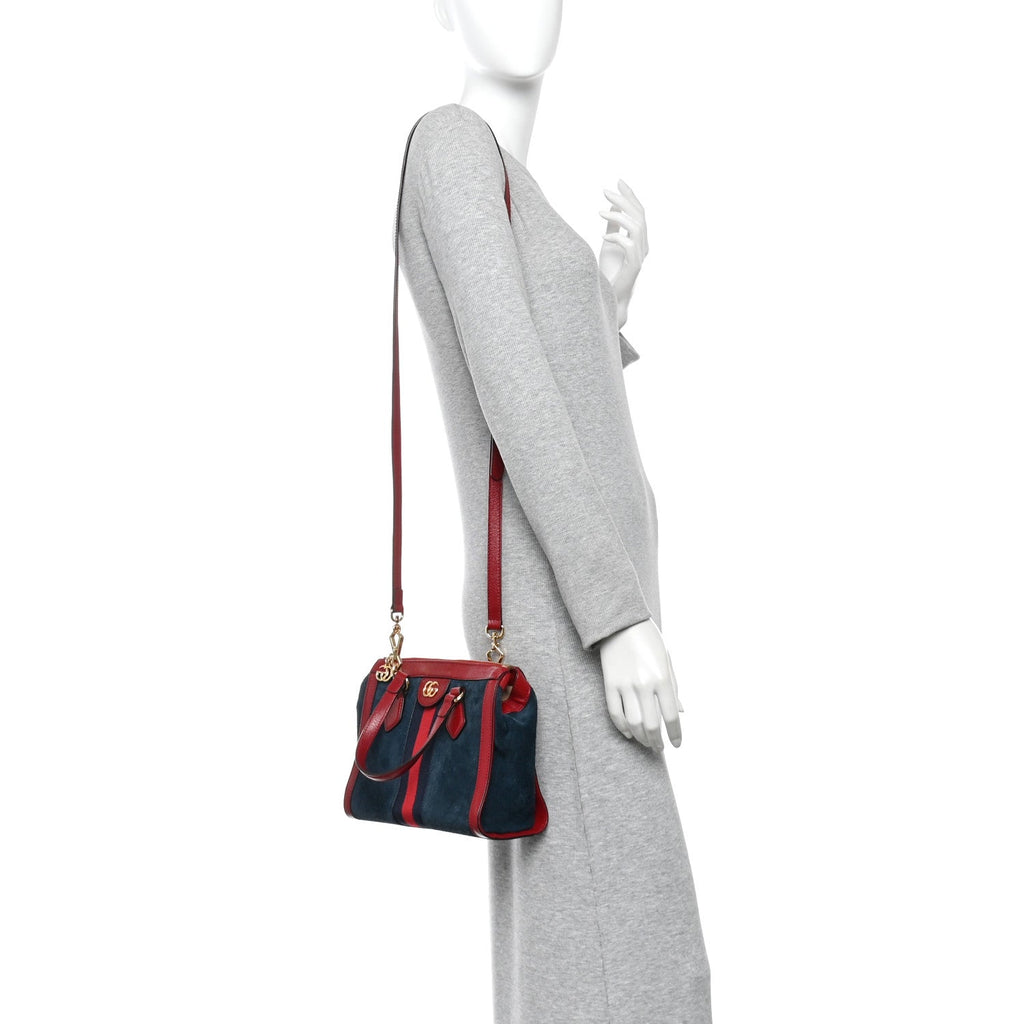 Suede Calfskin Web Small Ophidia Tote Bag New Blue Romantic Cherry wholesalehk.shop