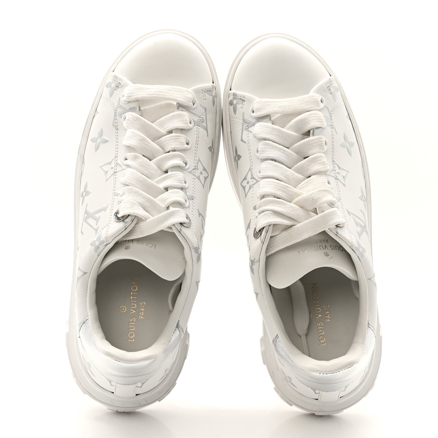Calfskin Monogram Debossed Time Out Sneakers 38 White Silver £¨ Direct shipment via from wholesalehk.shop