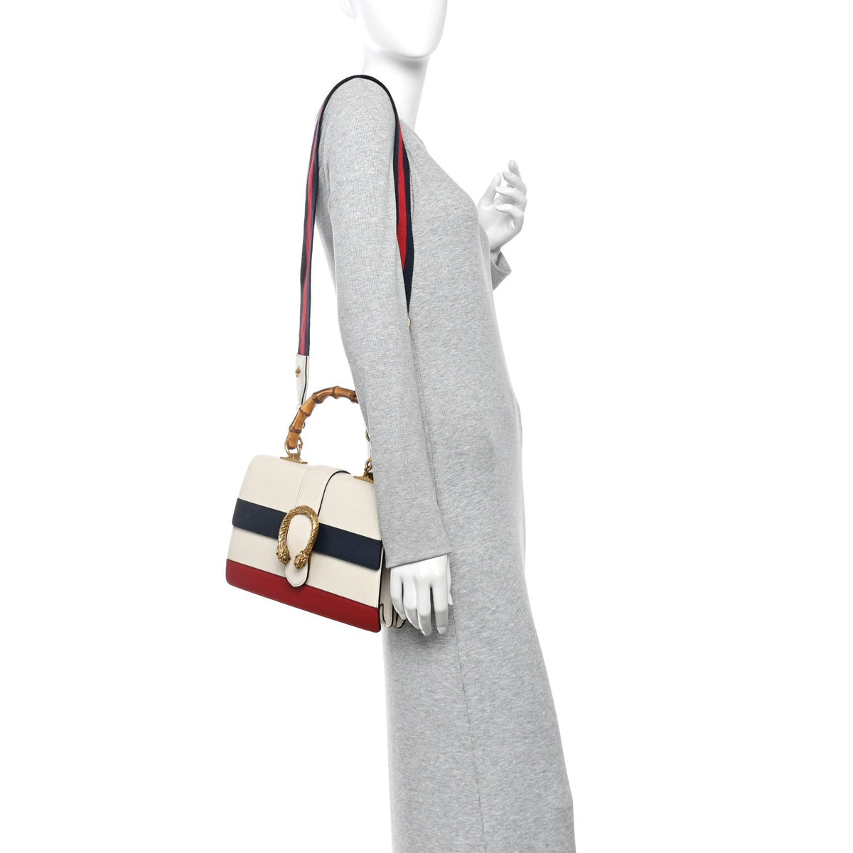 Calfskin Bamboo Web Medium Dionysus Top Handle Bag White Blue Hibiscus Red wholesalehk.shop