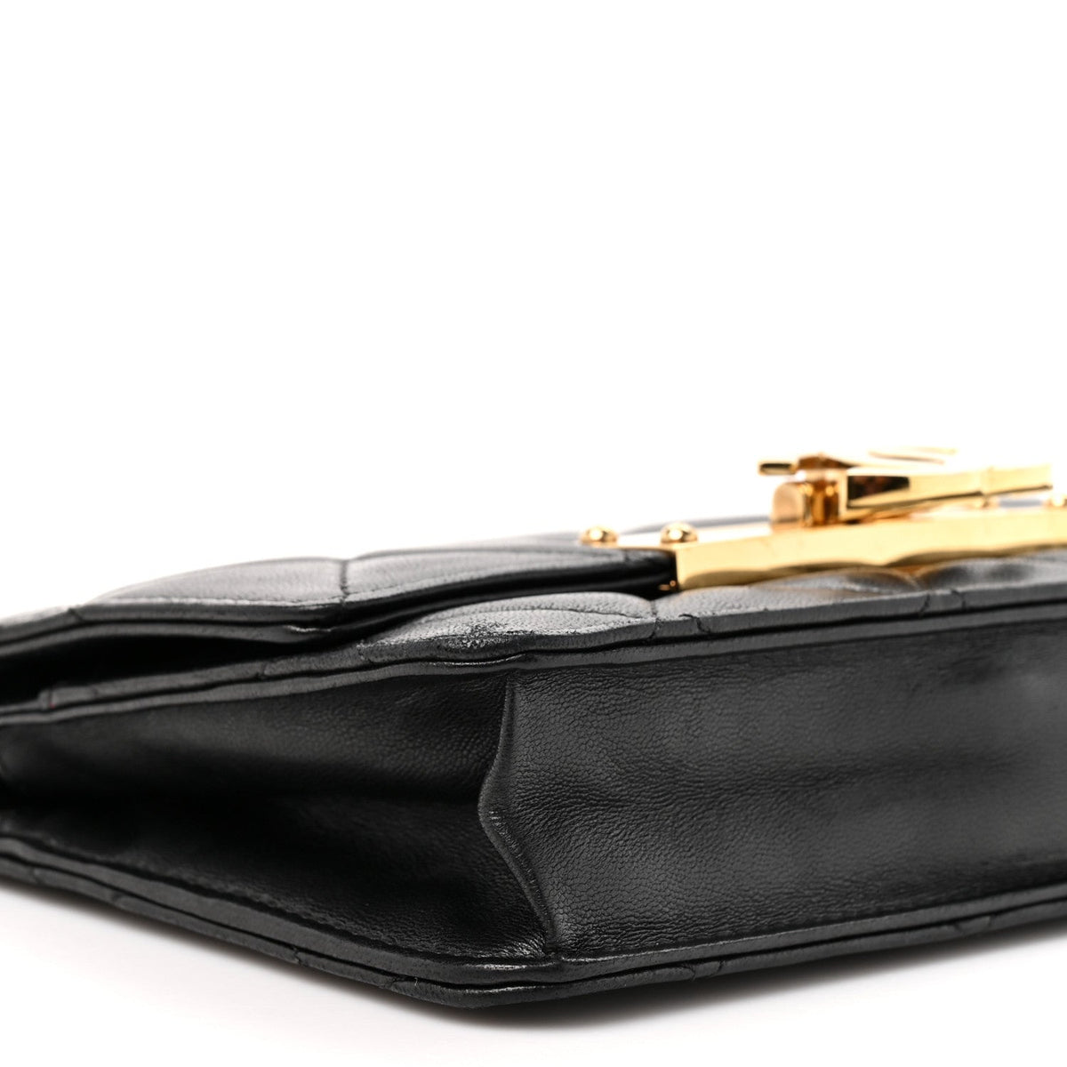 Lambskin Quilted Golden Class Wallet on Chain WOC Black wholesalehk.shop