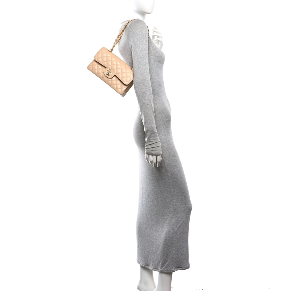 Caviar Quilted Small Double Flap Beige wholesalehk.shop