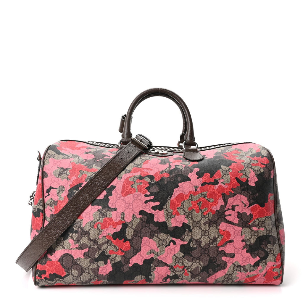 GG Supreme Monogram Camouflage Textured Dollar Calfskin Medium Savoy Duffle Bag Beige Pink Red wholesalehk.shop