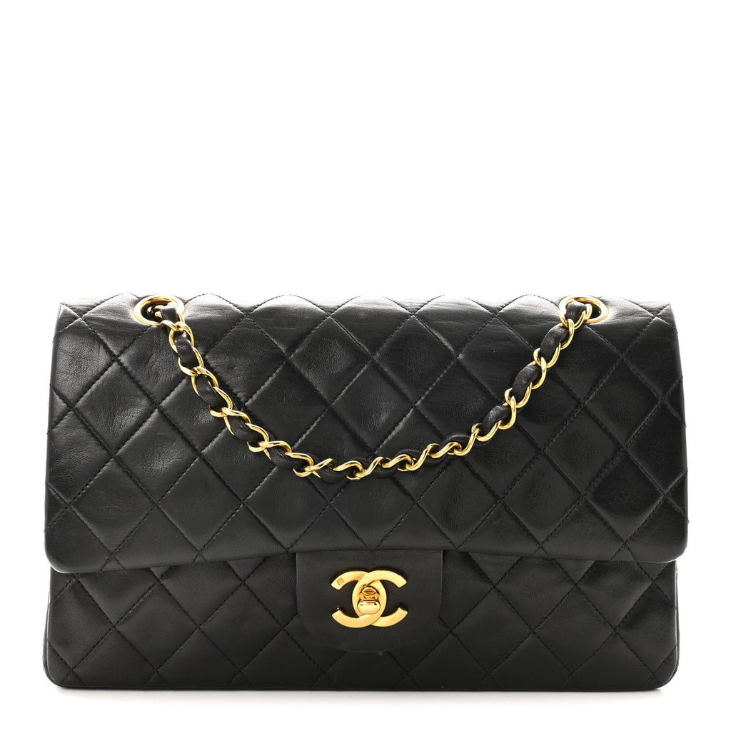 Lambskin Quilted Medium Double Flap Black wholesalehk.shop