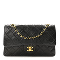 Lambskin Quilted Medium Double Flap Black wholesalehk.shop