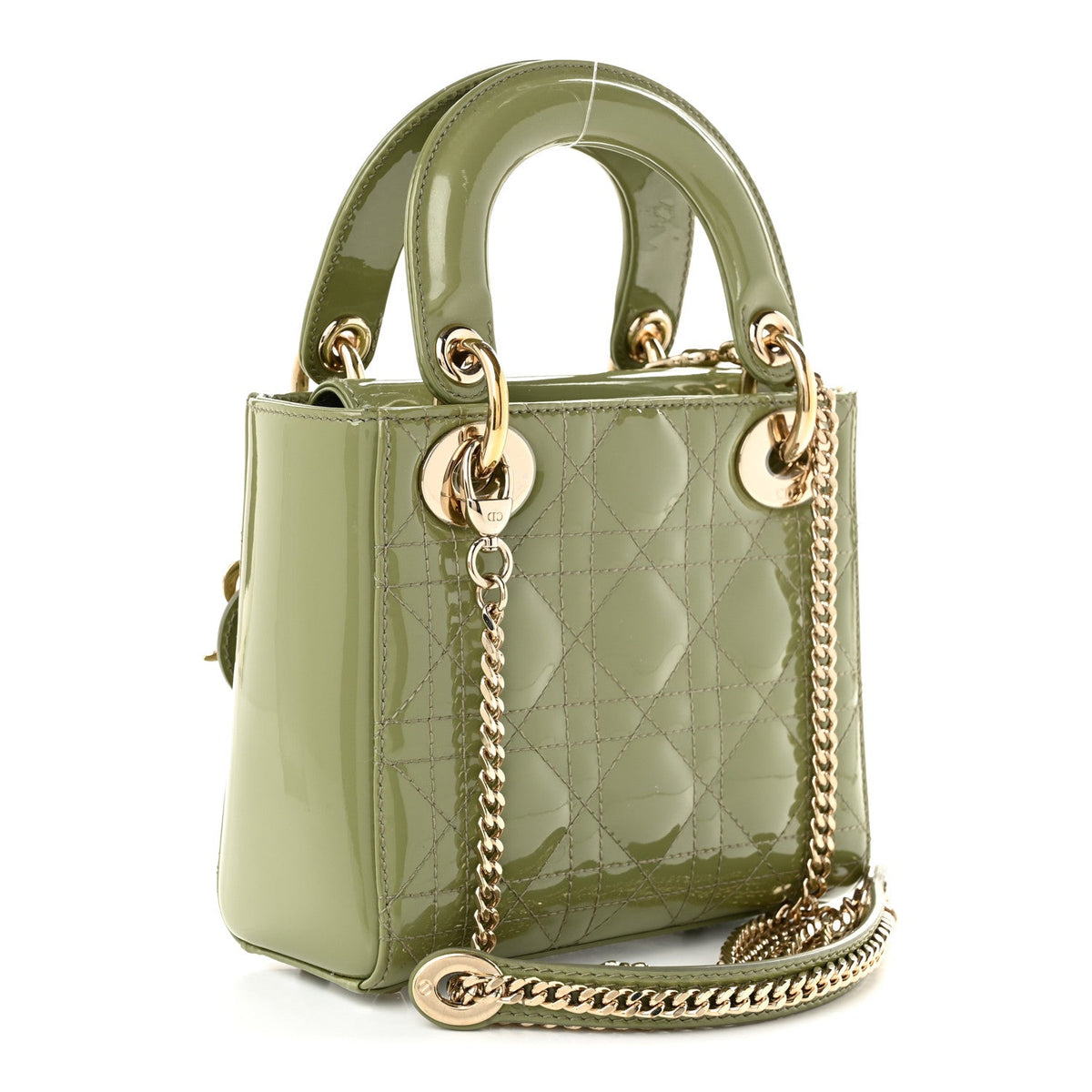 Patent Cannage Mini Lady Dior Dusty Green wholesalehk.shop
