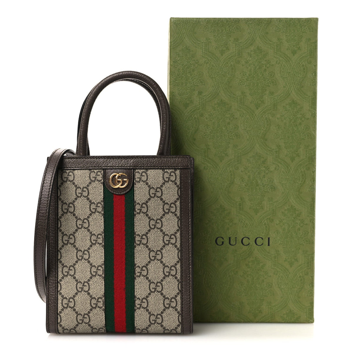 GG Supreme Monogram Textured Dollar Calfskin Web Super Mini Ophidia Mini Tote Bag Beige Ebony New Acero wholesalehk.shop