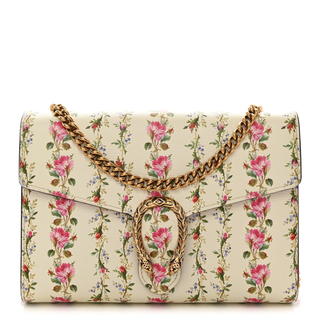 Calfskin Floral Print Mini Dionysus Chain Wallet Ivory Pink wholesalehk.shop