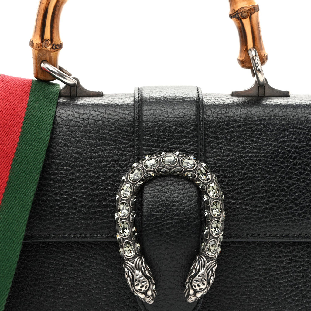Dollar Calfskin Crystal Web Mini Dionysus Bamboo Top Handle Bag Black Black Diamond wholesalehk.shop