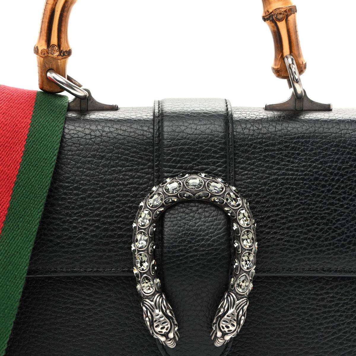 Dollar Calfskin Crystal Web Mini Dionysus Bamboo Top Handle Bag Black Black Diamond wholesalehk.shop