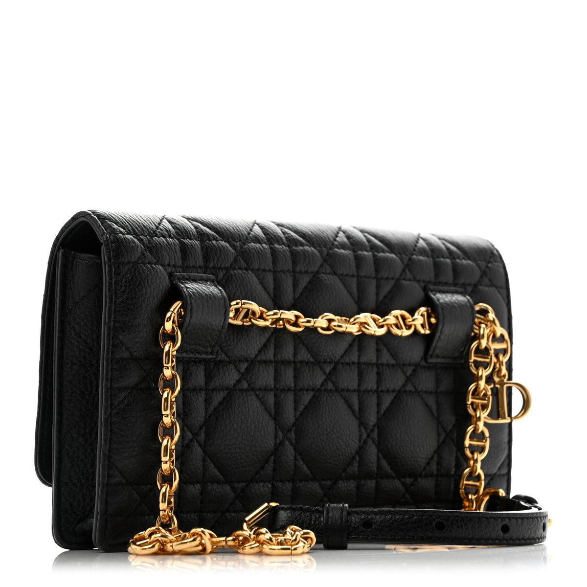 Supple Calfskin Caro Pouch with Chain Black wholesalehk.shop