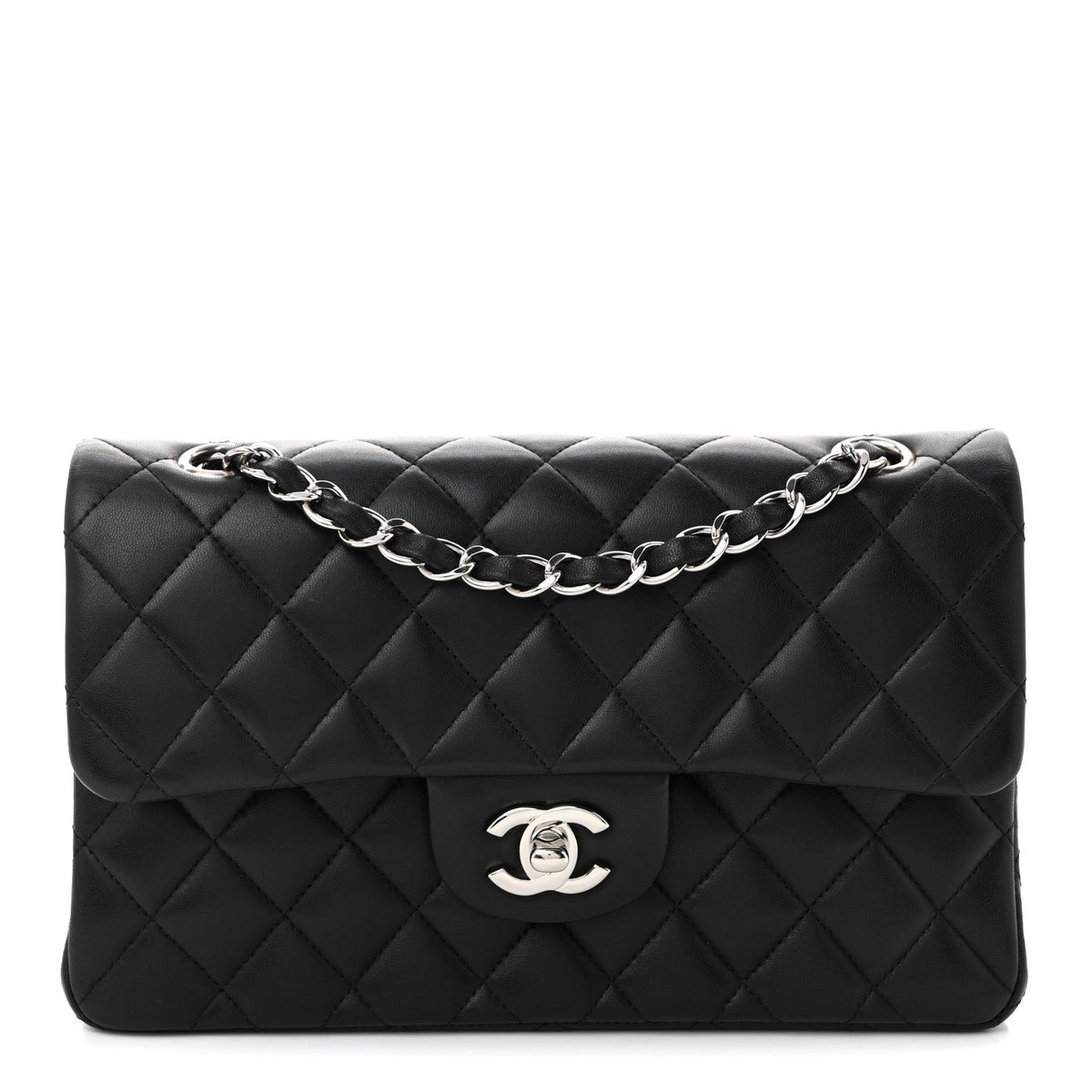 Lambskin Quilted Small Double Flap Black wholesalehk.shop