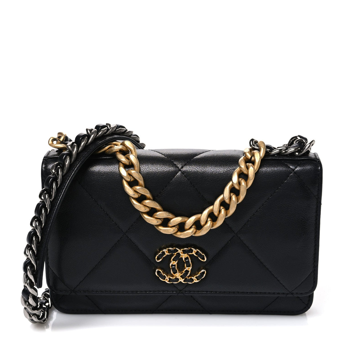 Goatskin Quilted Chanel 19 Wallet On Chain WOC Black wholesalehk.shop