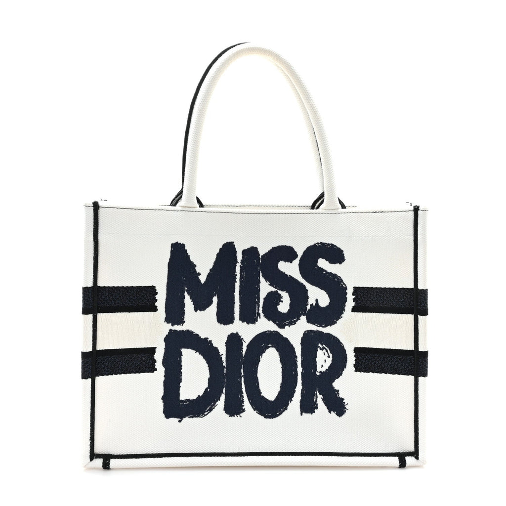 Canvas Embroidered Medium Miss Dior Graffiti Book Tote Navy White £¨ Direct shipment via from wholesalehk.shop
