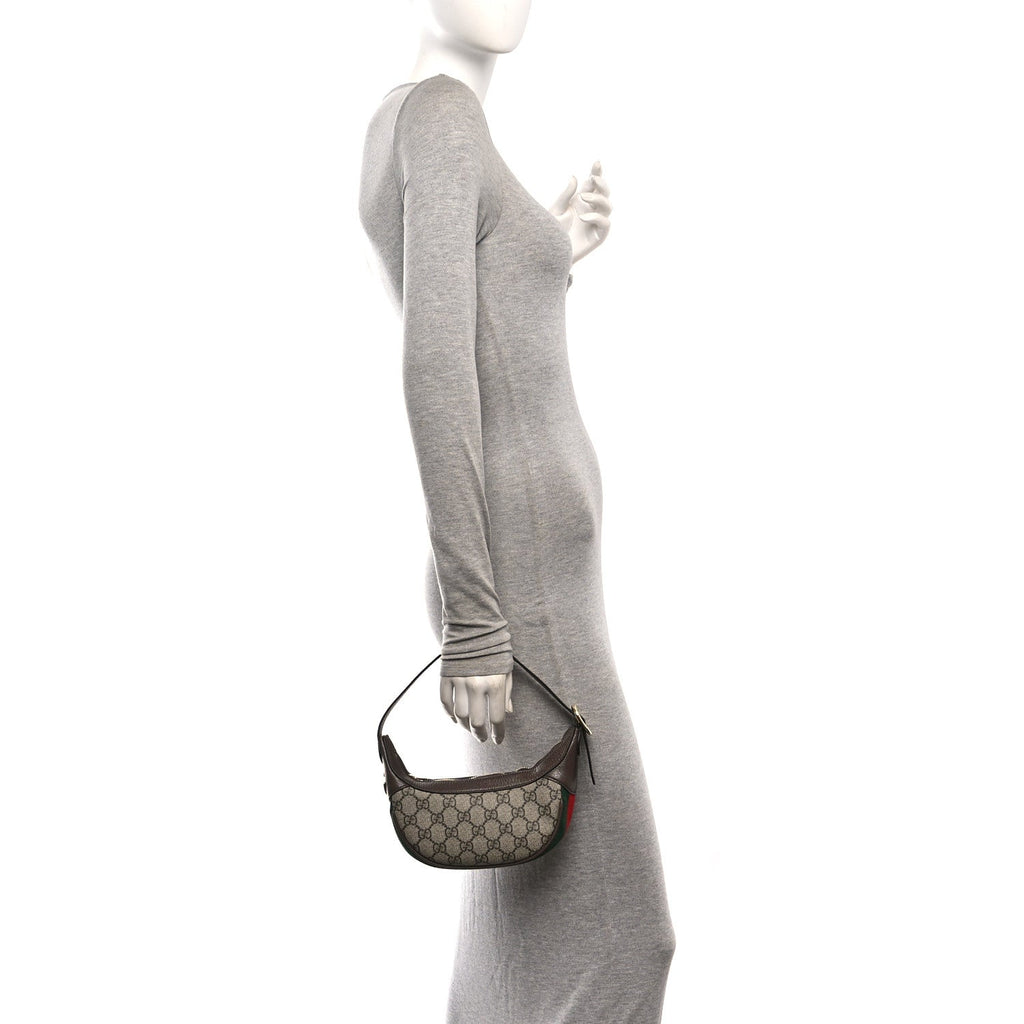 GG Supreme Monogram Textured Calfskin Web Mini Ophidia Half Moon Hobo Beige Ebony New Acero wholesalehk.shop