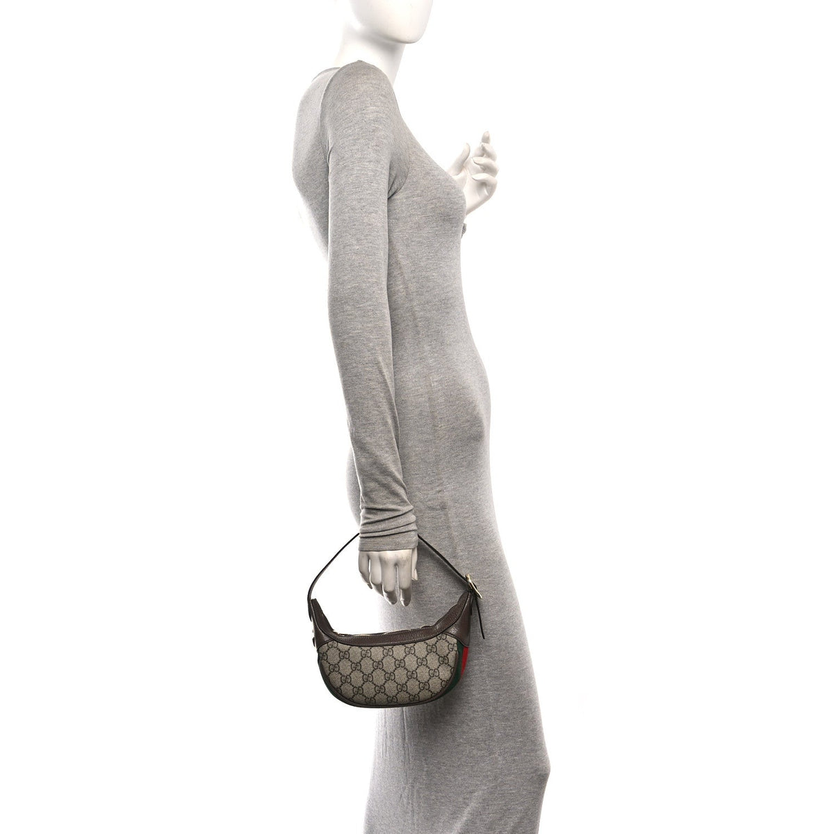 GG Supreme Monogram Textured Calfskin Web Mini Ophidia Half Moon Hobo Beige Ebony New Acero wholesalehk.shop