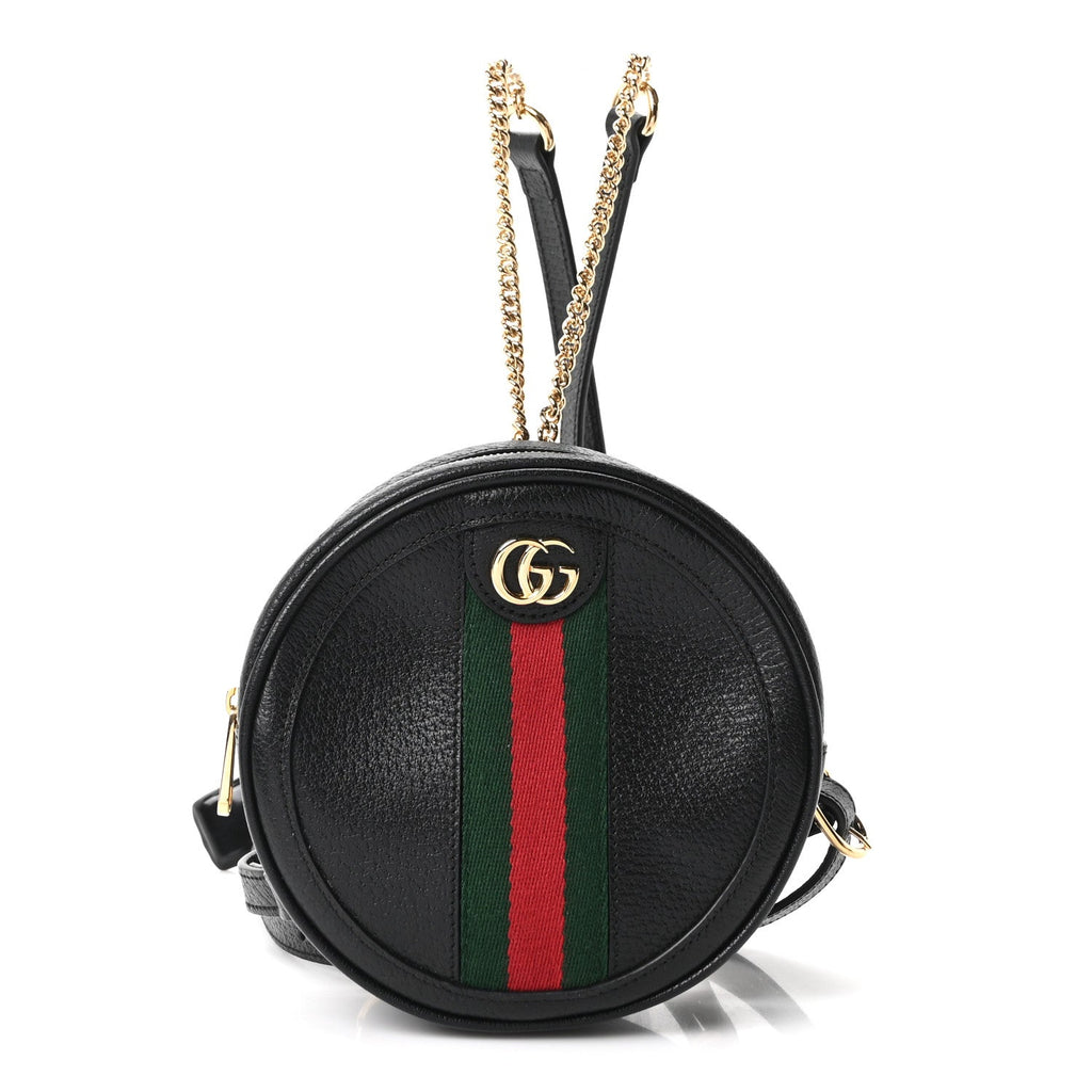 Grained Calfskin Web Mini Ophidia Round Backpack  Black wholesalehk.shop