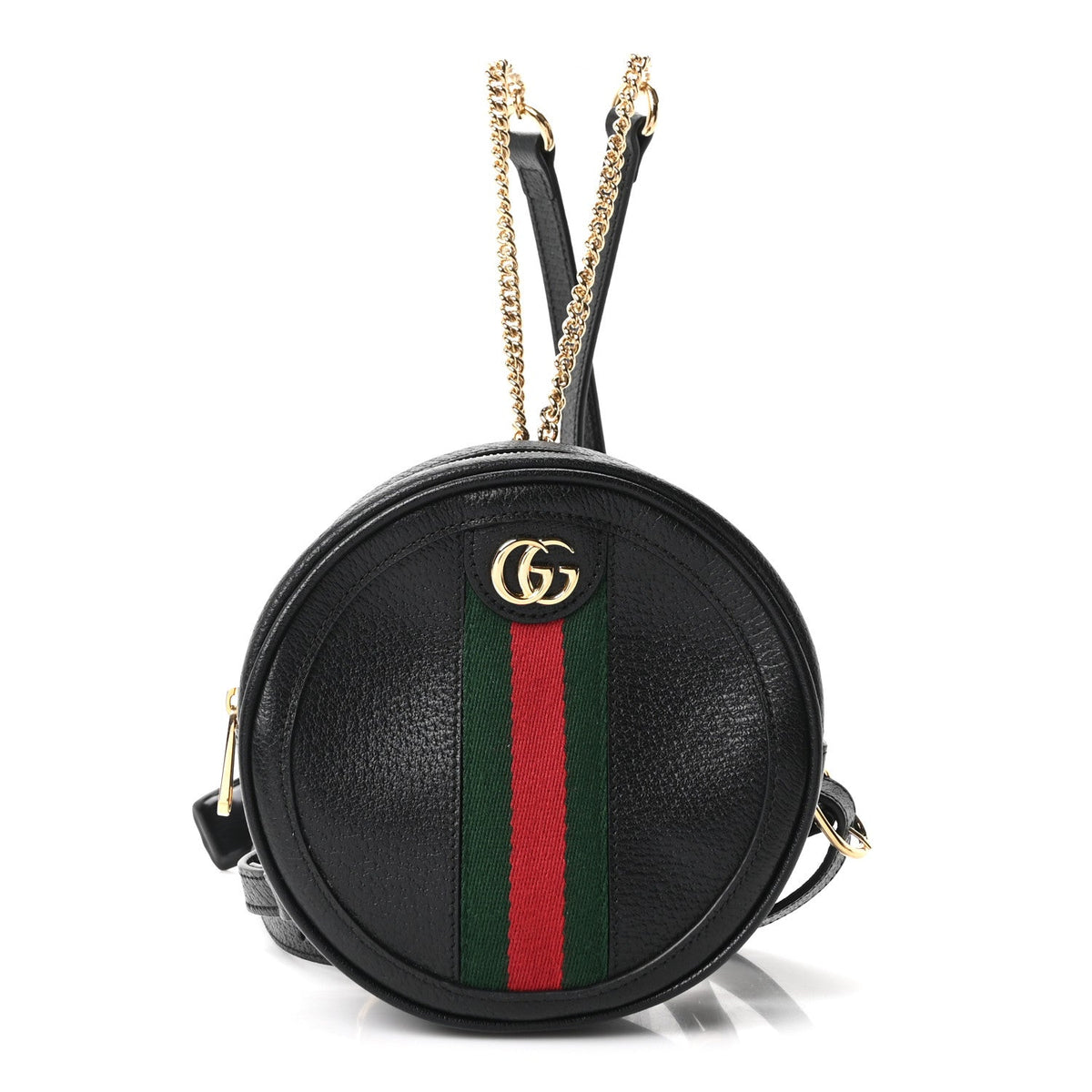 Grained Calfskin Web Mini Ophidia Round Backpack  Black wholesalehk.shop