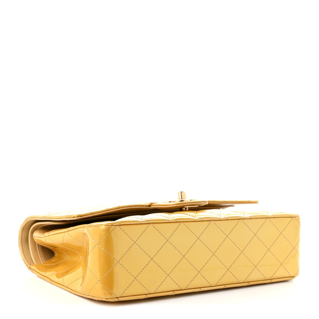 Metallic Patent Quilted Medium Double Flap Gold wholesalehk.shop