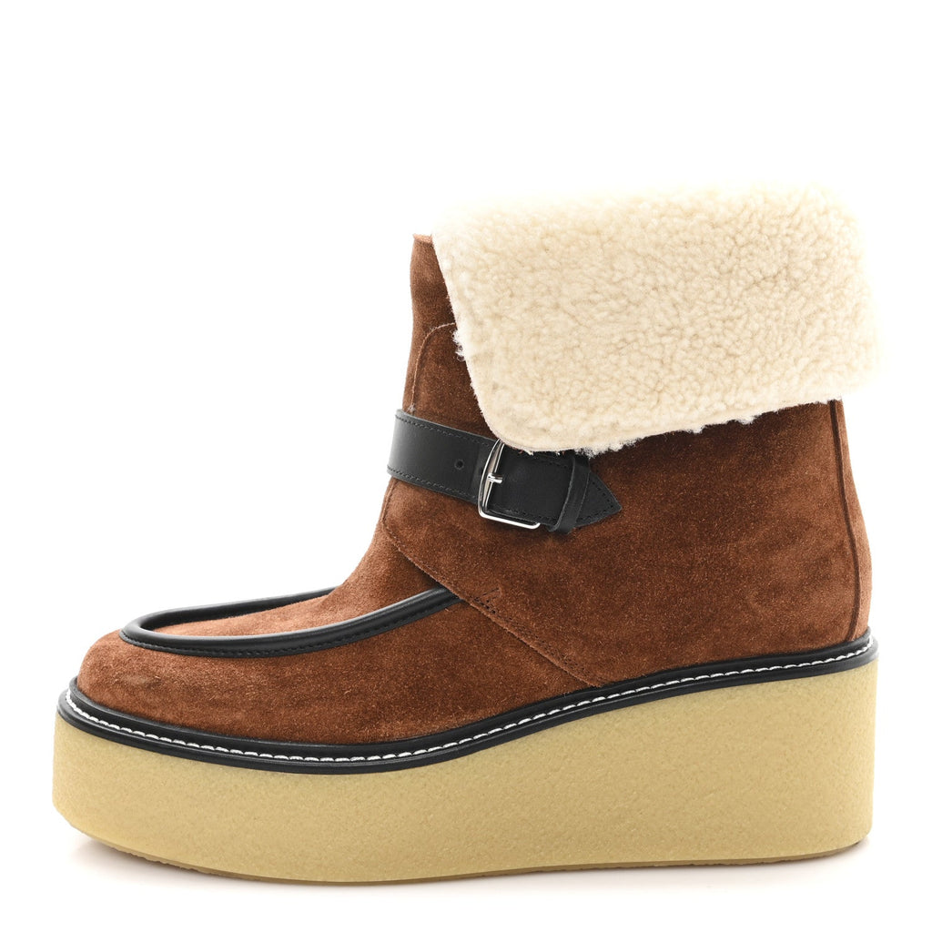 Suede Shearling Womens Hemisphere Ankle Boots 37.5 Brown wholesalehk.shop