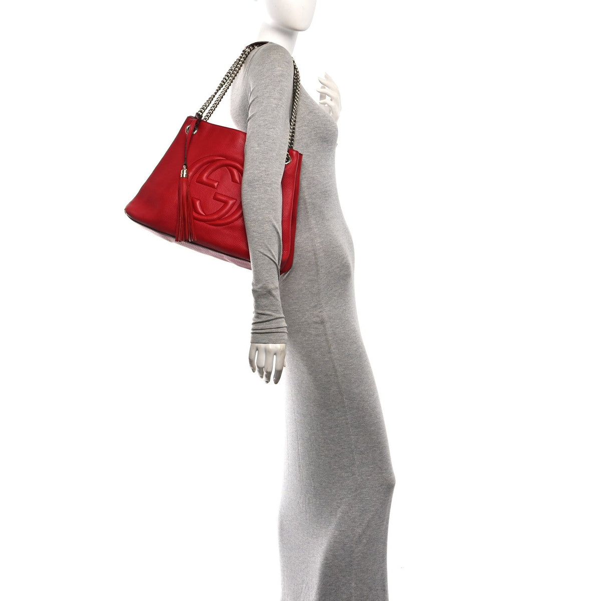 Pebbled Calfskin Medium Soho Chain Shoulder Bag Tabasco Red wholesalehk.shop