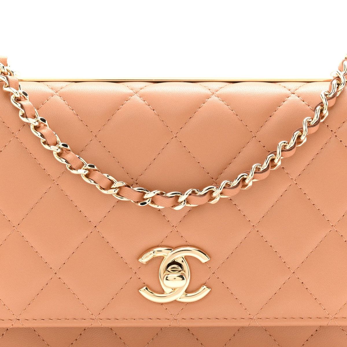Lambskin Quilted Trendy CC Wallet On Chain WOC Camel wholesalehk.shop