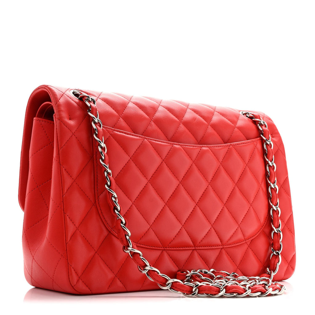 Lambskin Quilted Jumbo Double Flap Red wholesalehk.shop