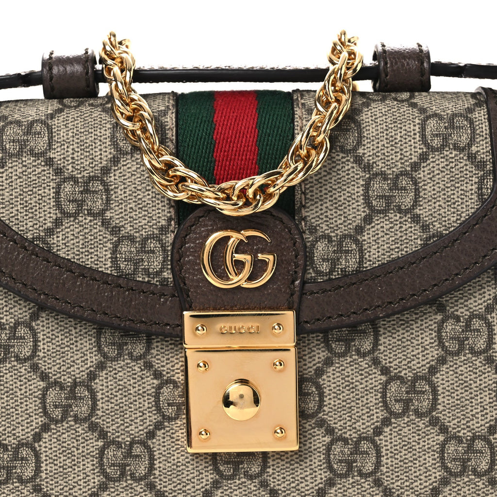 GG Supreme Monogram Textured Dollar Calfskin Web Mini Ophidia Padlock Top Handle Chain Shoulder Bag Beige Ebony New Acero £¨ Direct shipment via from wholesalehk.shop