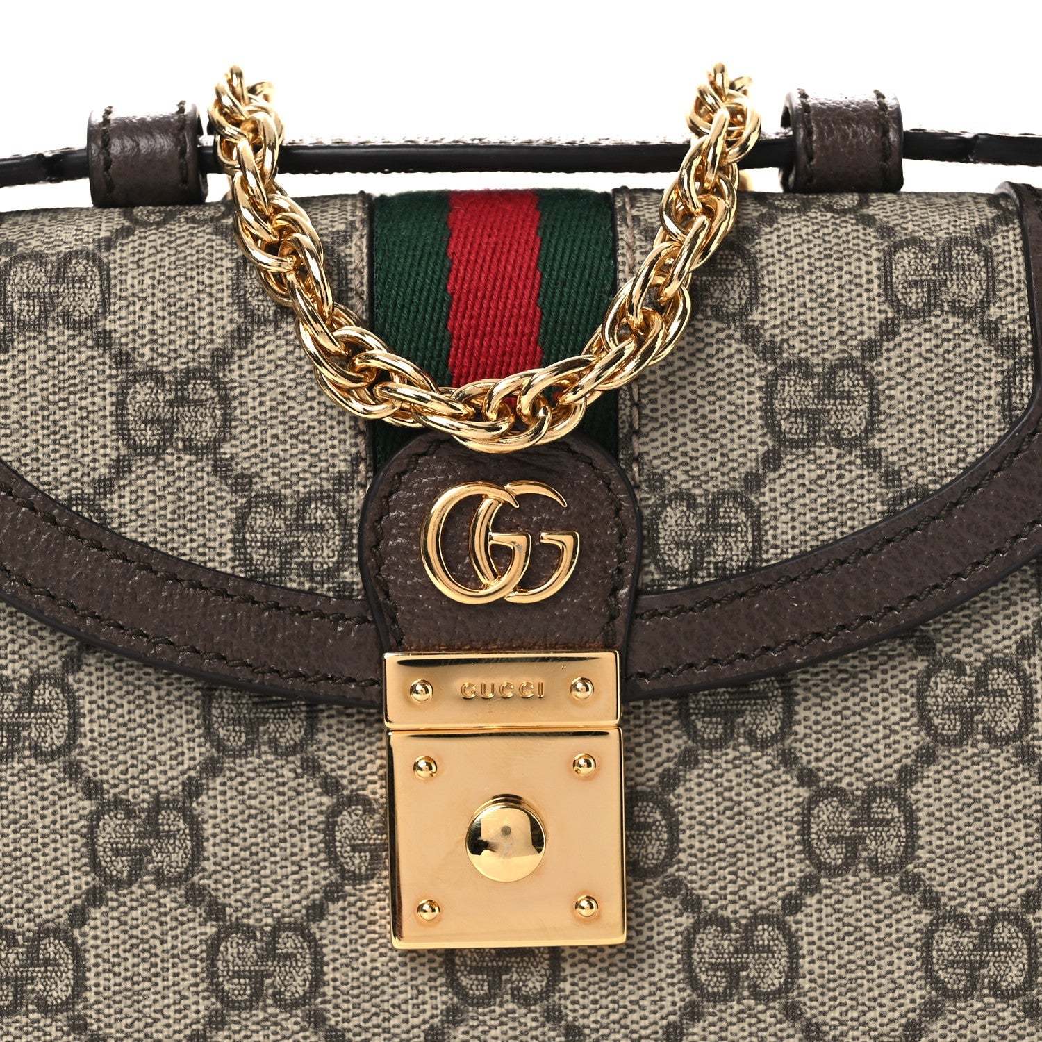GG Supreme Monogram Textured Dollar Calfskin Web Mini Ophidia Padlock Top Handle Chain Shoulder Bag Beige Ebony New Acero £¨ Direct shipment via from wholesalehk.shop