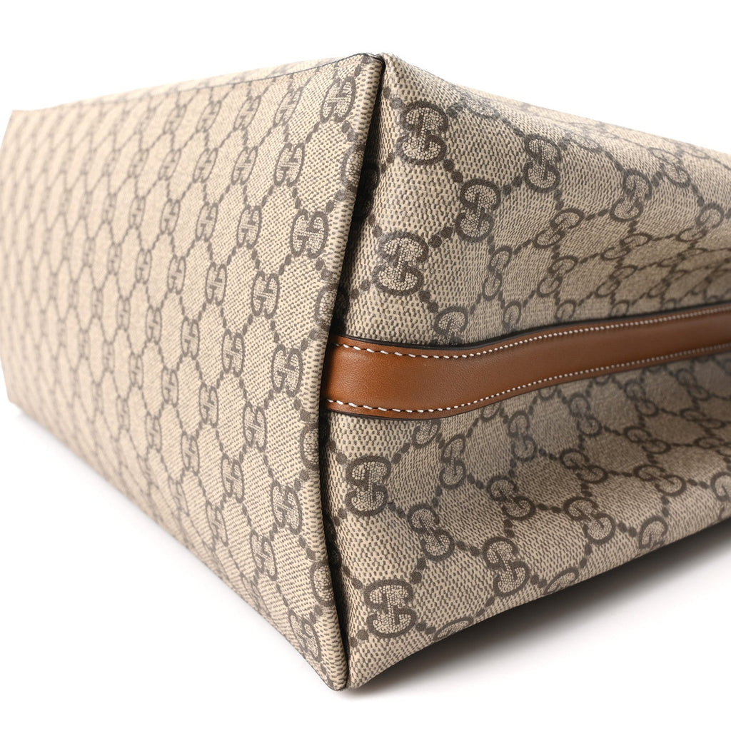 GG Supreme Monogram Emblem Large Tote Bag Beige Dark Brown wholesalehk.shop