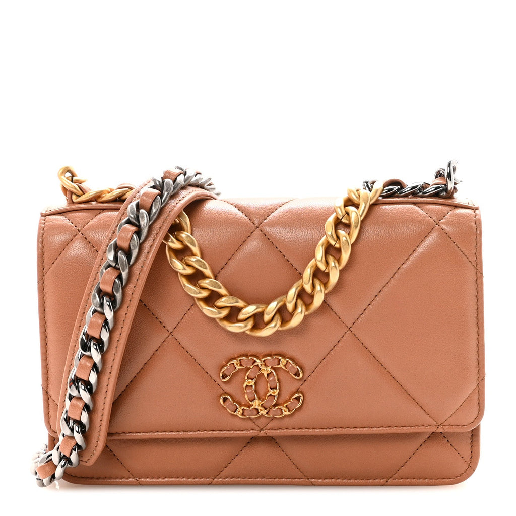 Lambskin Quilted Chanel 19 Wallet On Chain WOC Brown wholesalehk.shop
