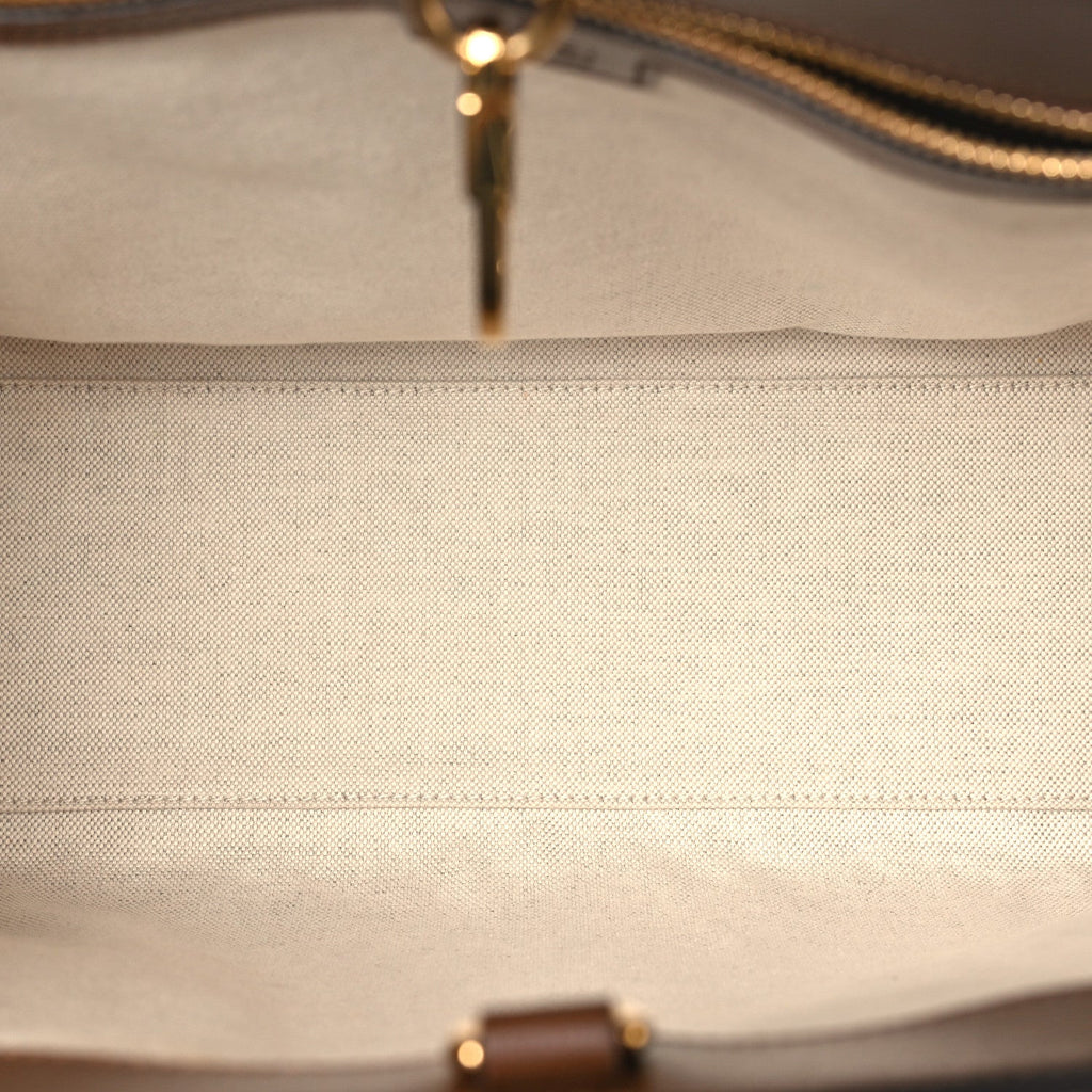 GG Supreme Monogram Azalea Calfskin Small Retro Interlocking G Tote Bag Beige Ebony Brown Sugar wholesalehk.shop