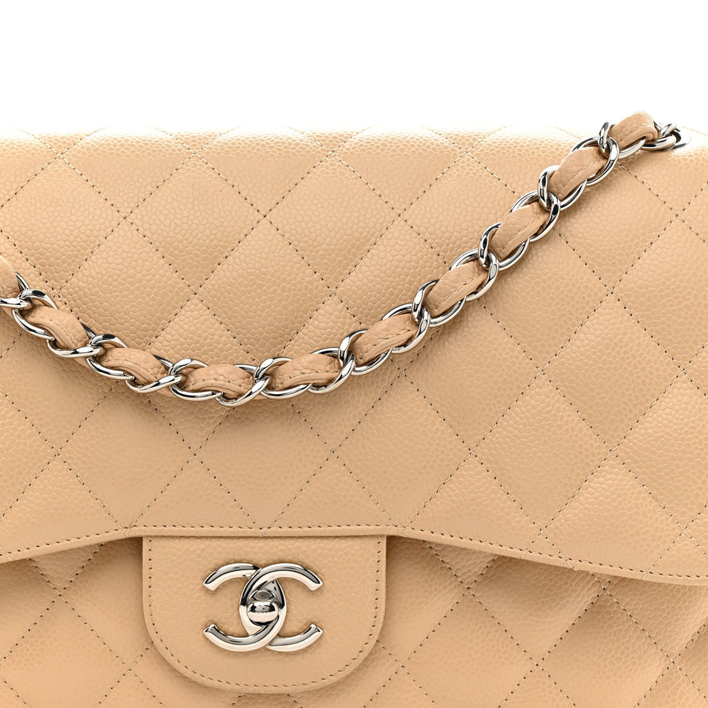 Caviar Quilted Jumbo Double Flap Light Beige wholesalehk.shop