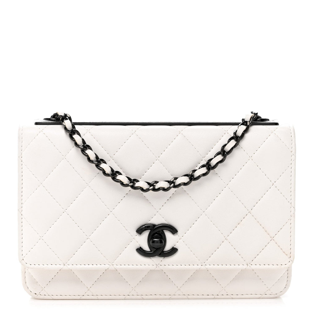 Lambskin Quilted Mini Trendy CC Wallet On Chain WOC White wholesalehk.shop