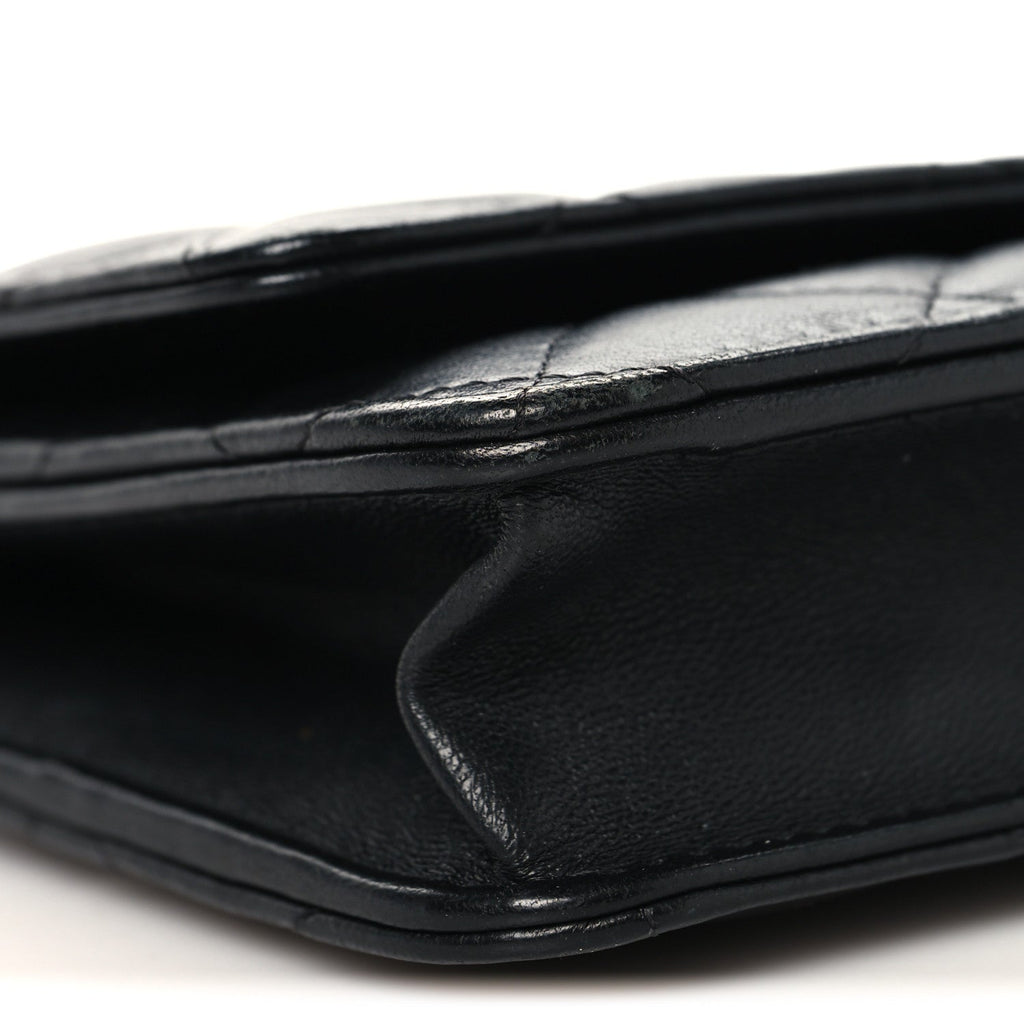 Lambskin Quilted Wallet On Chain WOC Black wholesalehk.shop