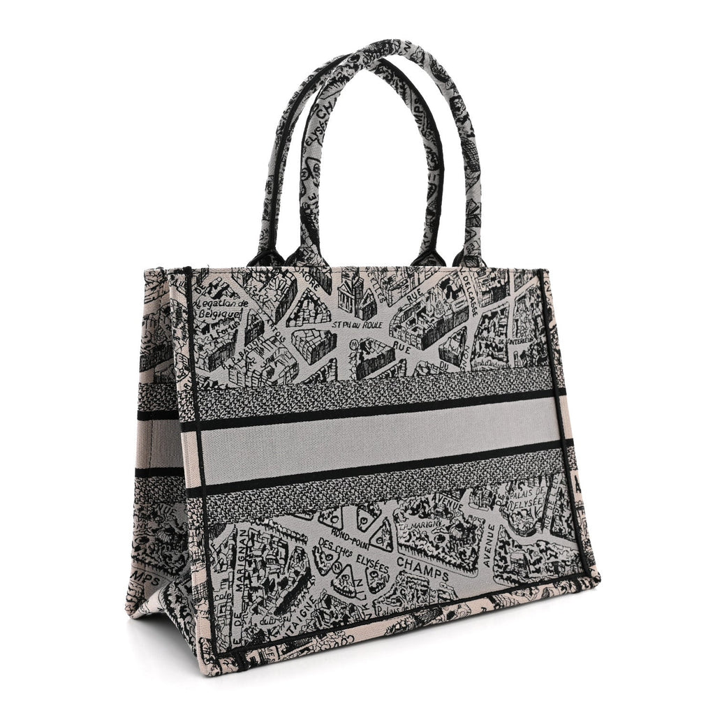 Canvas Embroidered Medium Plan De Paris Book Tote Grey Black £¨ Direct shipment via from wholesalehk.shop