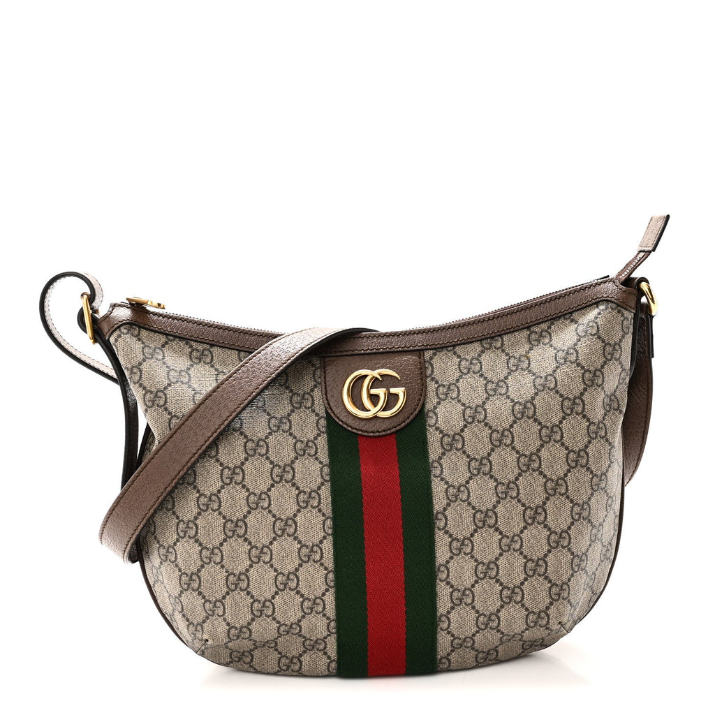 GG Supreme Monogram Web Small Ophidia Half Moon Hobo Brown wholesalehk.shop