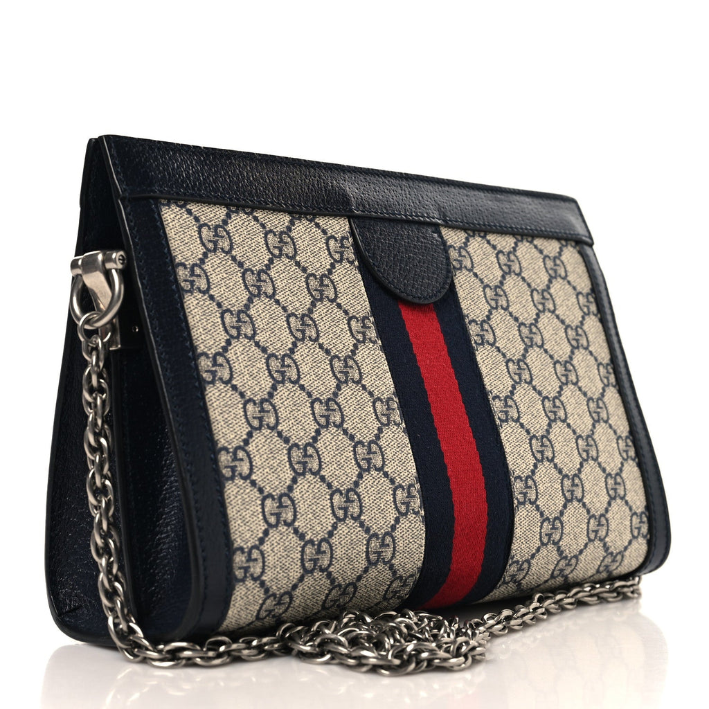 GG Supreme Monogram Textured Dollar Calfskin Web Small Ophidia Chain Shoulder Bag Beige Blue wholesalehk.shop
