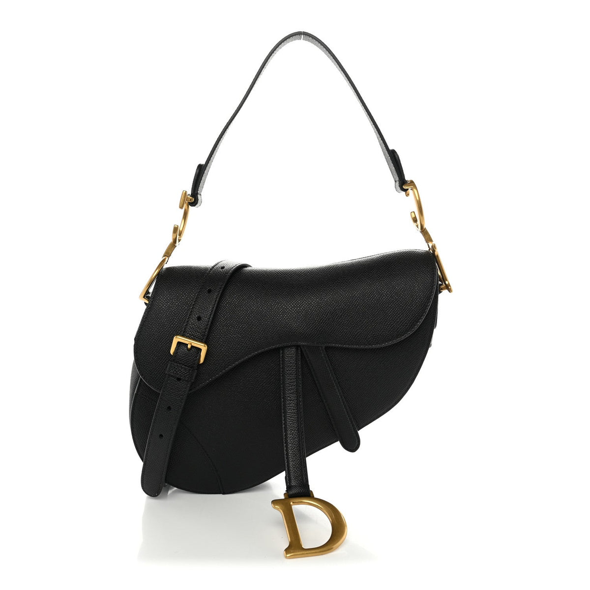Grained Calfskin Saddle Bag With Strap Black wholesalehk.shop
