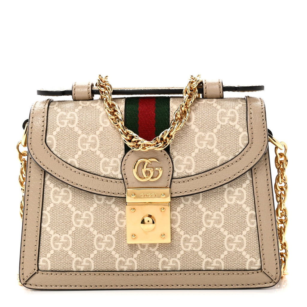 GG Supreme Monogram Textured Dollar Calfskin Web Mini Ophidia Padlock Top Handle Chain Shoulder Bag Beige Mystic White Oatmeal £¨ Direct shipment via from wholesalehk.shop