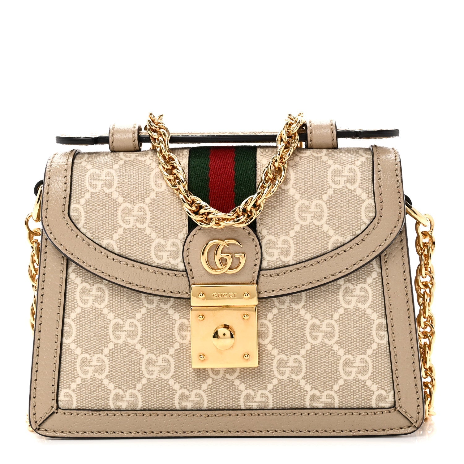 GG Supreme Monogram Textured Dollar Calfskin Web Mini Ophidia Padlock Top Handle Chain Shoulder Bag Beige Mystic White Oatmeal £¨ Direct shipment via from wholesalehk.shop