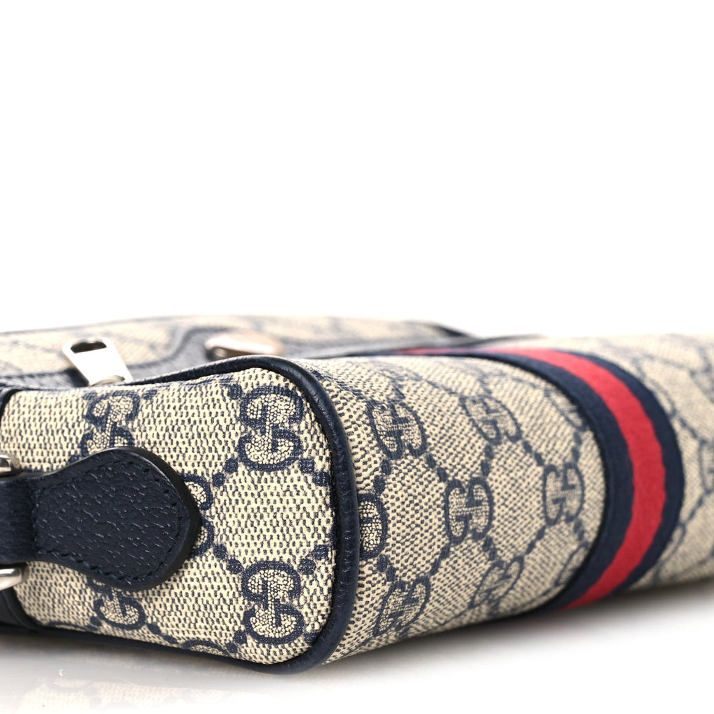 GG Supreme Monogram Textured Dollar Calfskin Web Mini Ophidia Shoulder Bag Beige Blue wholesalehk.shop