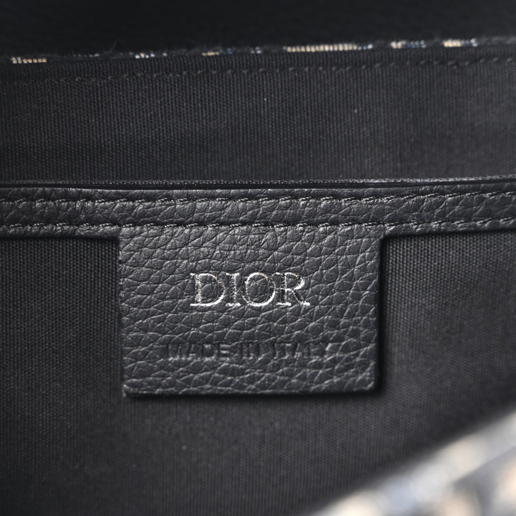 Oblique Jacquard Grained Calfskin Small Saddle Messenger Bag Beige Black wholesalehk.shop